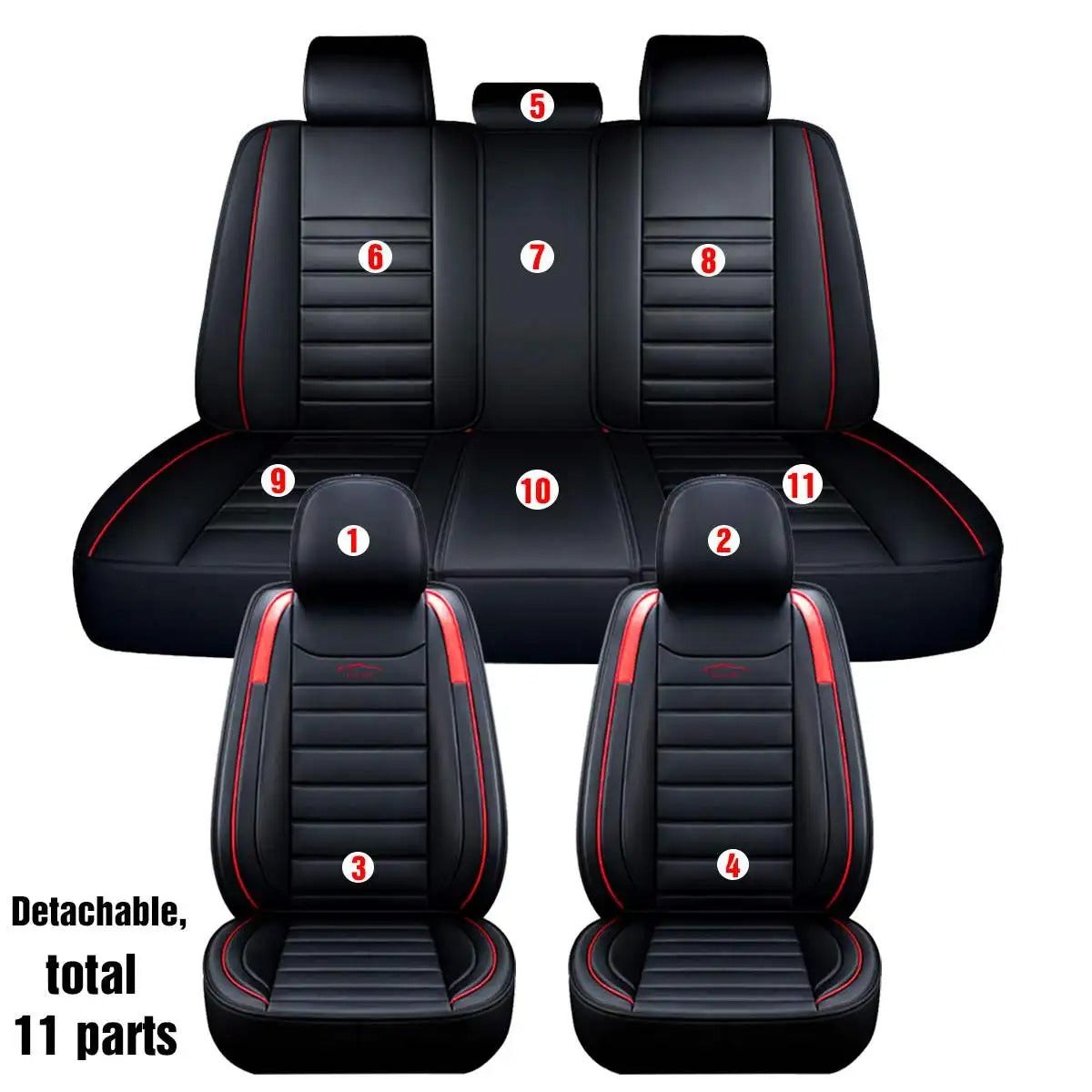 11-Piece PU Leather Car Seat Cover Set – Universal Fit for 5-Seater Cars, SUVs, and Trucks, Waterproof Design