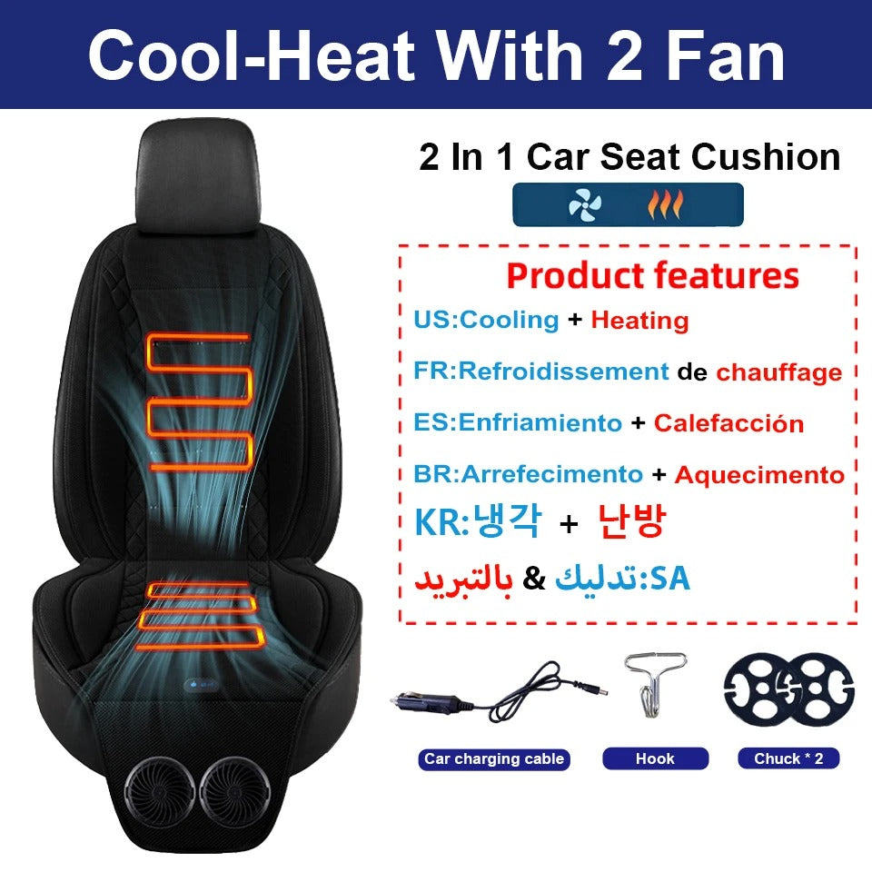 Universal USB Cooling & Heating Car Seat Cushion – Ventilated Seat Cover with Fan, Heated Seat Pad for Cars, SUVs & Trucks - Delicate Leather