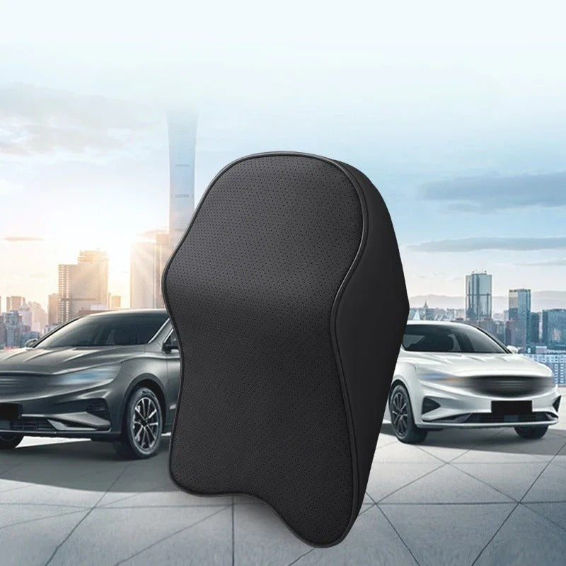 3D Nappa PU Leather Memory Foam Car Headrest & Lumbar Support Cushion - Delicate Leather