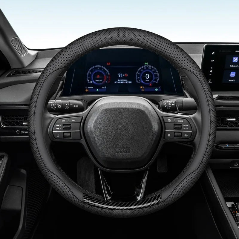 Universal Leather Steering Wheel Cover 38cm O/D Type – Non-Slip Breathable Car Interior Accessory - Delicate Leather  