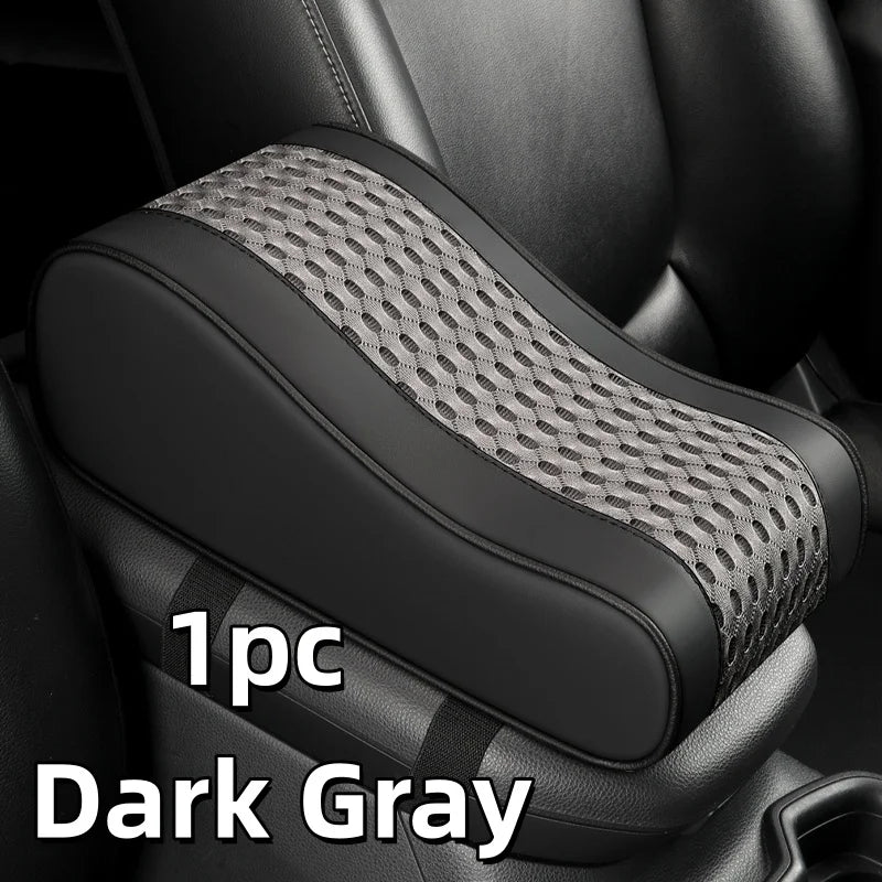 Car Center Console Armrest Cushion – 7cm Height Pad with Storage Pocket - Delicate Leather  