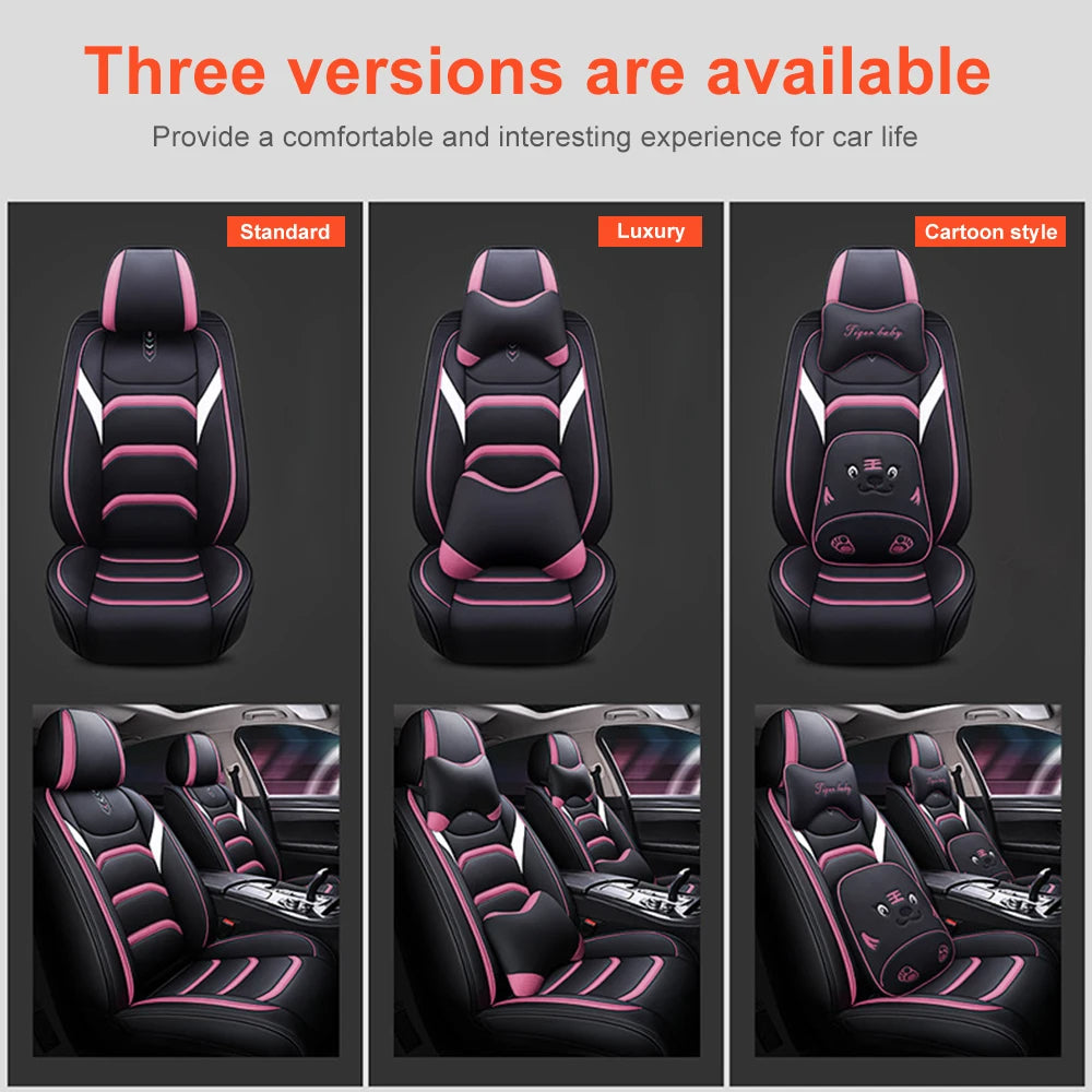 Universal Front Seat Covers in Black & Pink – Luxurious Design with Waterproof Cushions, Headrest, and Lumbar Pillow 10