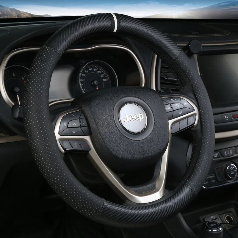Full Leather Car Steering Wheel Cover – Breathable, Anti-Slip, Universal 37–38cm - Delicate Leather  