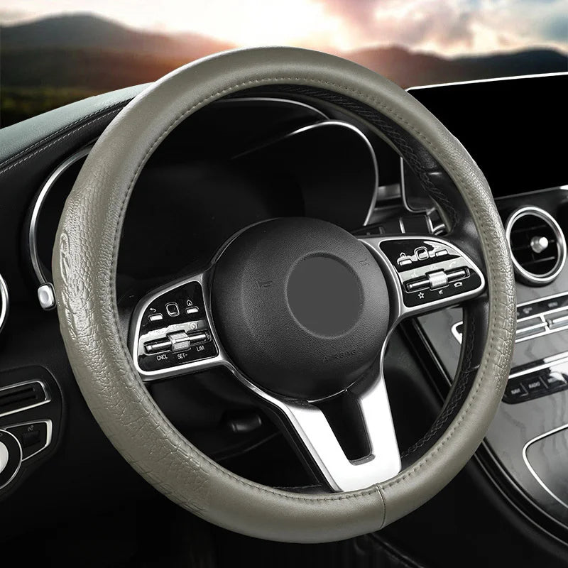 Crocodile Grain Leather Steering Wheel Cover – Universal D-Type Textured Grip Cover - Delicate Leather  