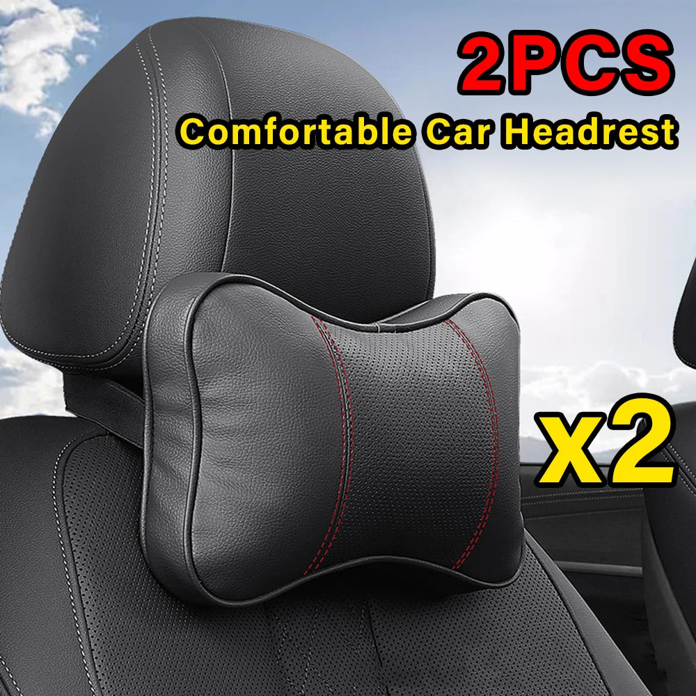 2PCS Leather Car Neck Pillows – Universal Seat Headrest Support Cushions - Delicate Leather  