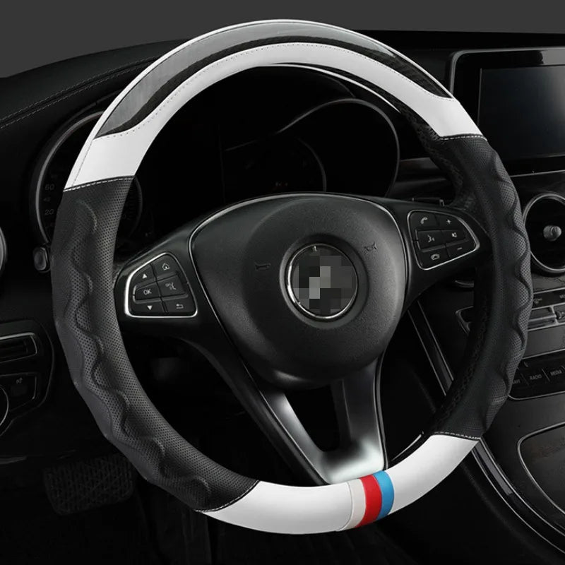Carbon Fiber Leather Steering Wheel Cover 38 cm – Universal Non-Slip Car Steering Wheel Wrap, 3D Honeycomb Grip, Breathable & Durable - Delicate Leather  
