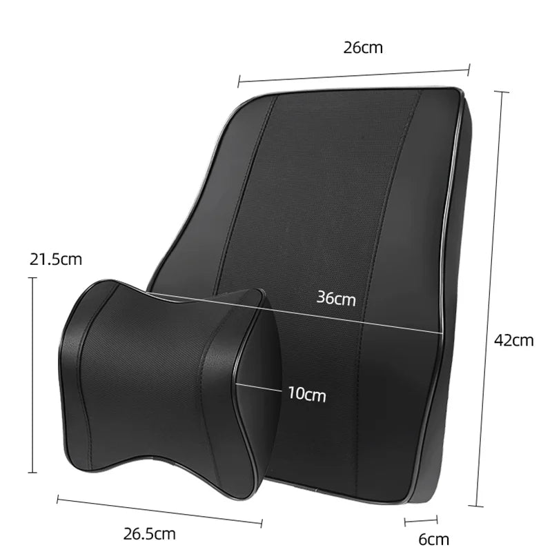 Universal Breathable Memory Foam Car Headrest Pillow – Neck Support Cushion & Lumbar Guard for Comfortable Driving - Delicate Leather  