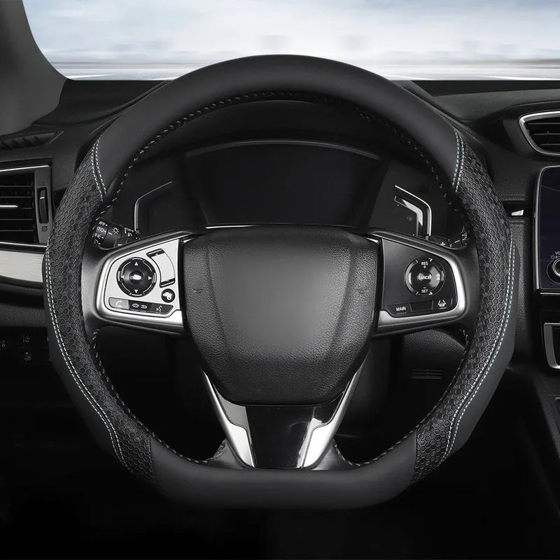 Nappa Leather Steering Wheel Cover – Anti-Slip Universal O/D Type Interior Accessory - Delicate Leather  