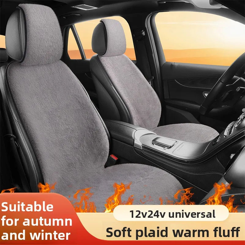 Universal Car Heated Seat Cushion – Plush Electric Warm Seat Cover 12V/24V for Winter - Delicate Leather  