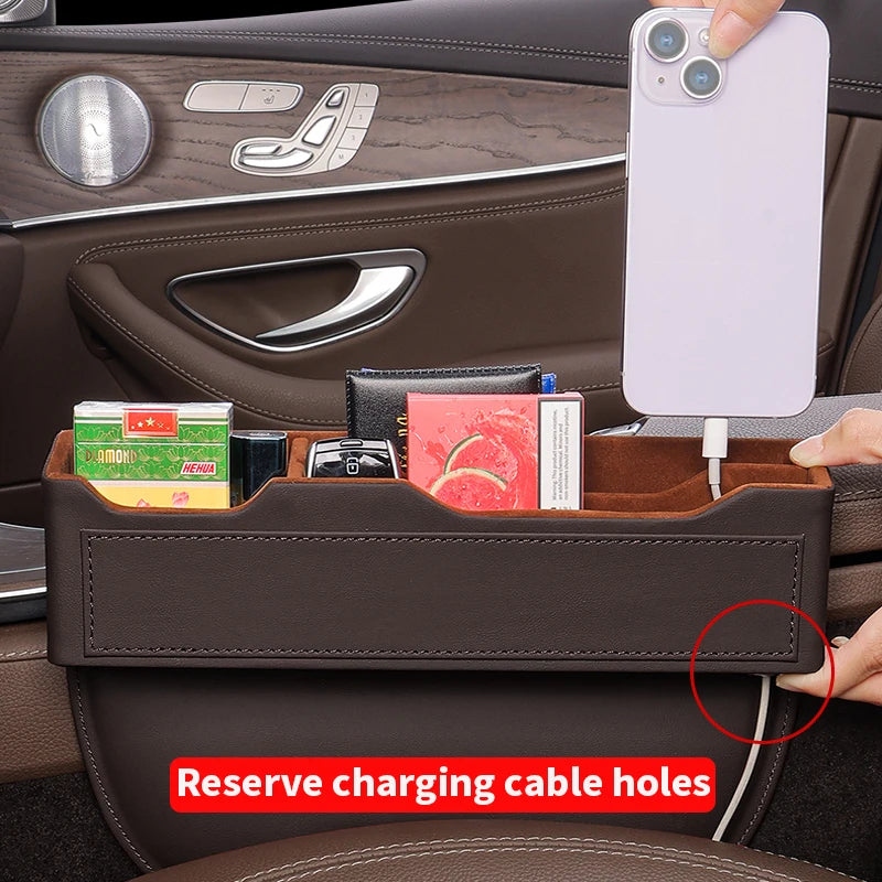 Car Seat Gap Organizer – Multifunctional Storage Box for Wallet, Keys, Phone & Cup - Delicate Leather  