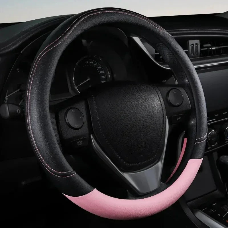 Universal 15-Inch Car Steering Wheel Cover – Breathable, Anti-Slip, PU Leather for All Seasons - Delicate Leather  