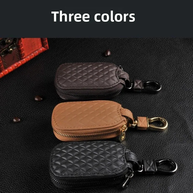 PU Leather Car Key Case – Universal Remote Key Holder Organizer Pouch - Delicate Leather  