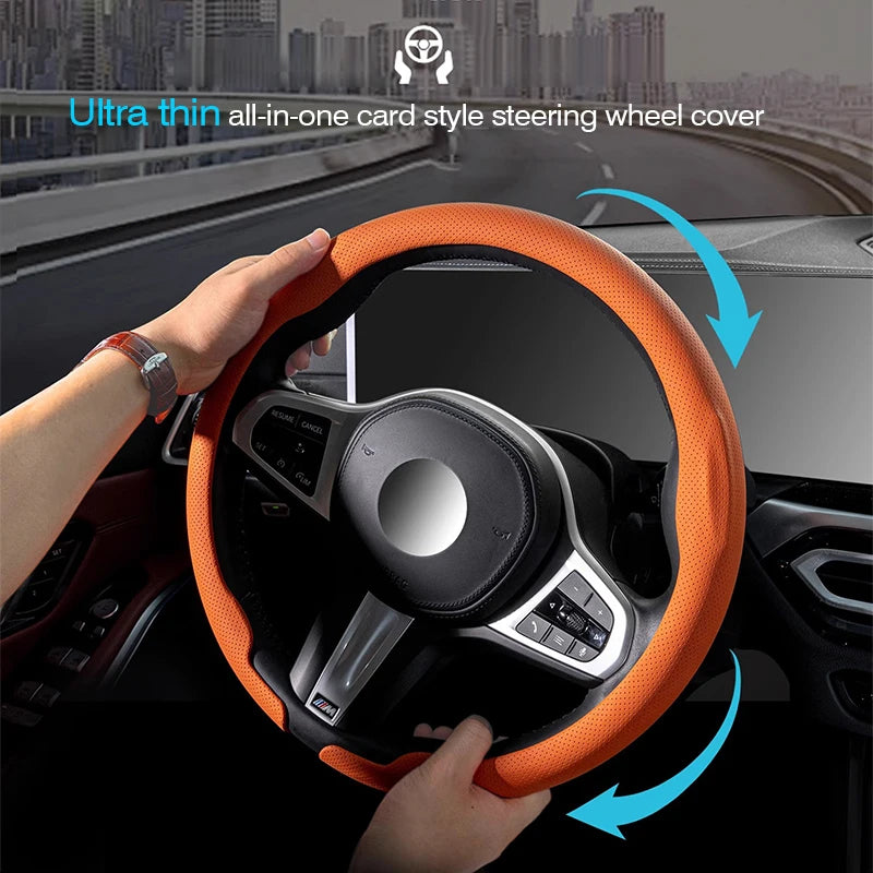 Ultra-Thin Nappa Leather Steering Wheel Cover – Breathable Non-Slip Protector - Delicate Leather  