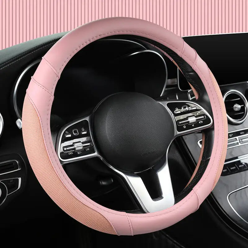 Easy-to-Clean Steering Wheel Cover 38cm (15in) – Universal Non-Slip Handle Protector for All Seasons - Delicate Leather  