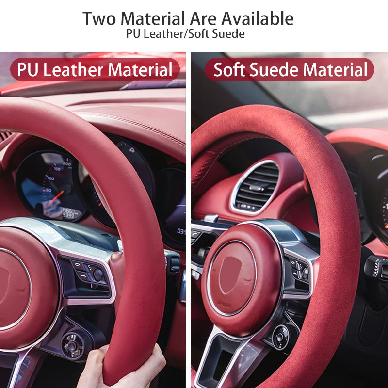 Car Steering Wheel Cover - Suede Steering Protector for Auto Interior Decoration - Universal Fit for 38cm Steering Wheel - Delicate Leather  