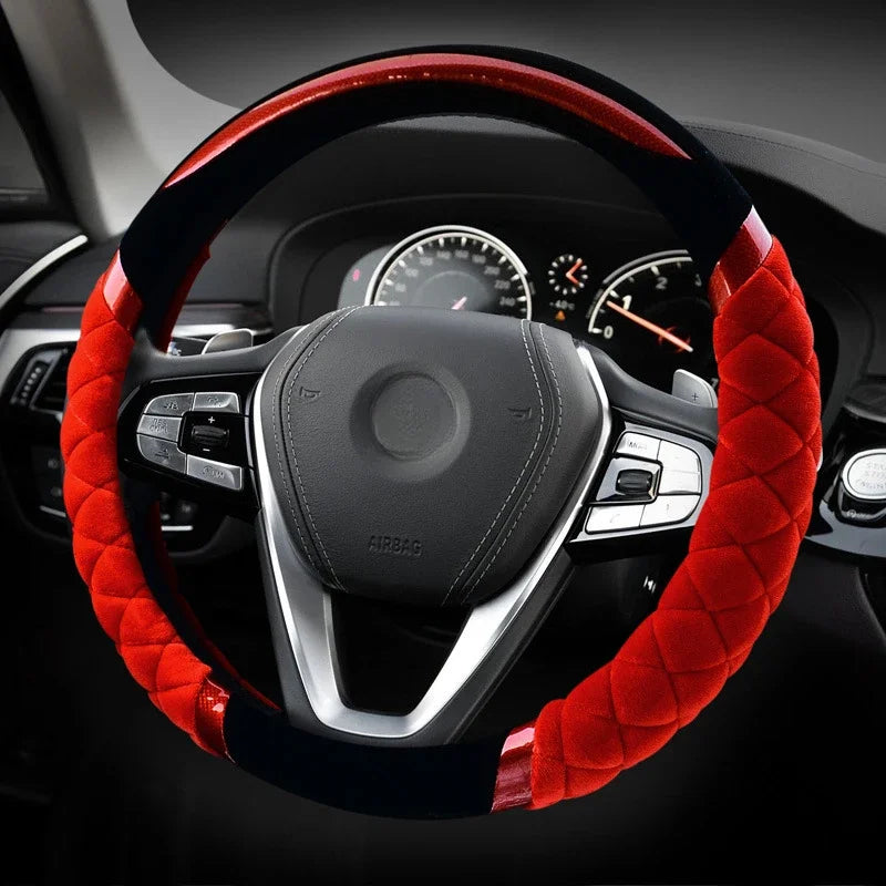 Short Plush Warm Steering Wheel Cover – Soft, Non-Slip, Fashionable Car Interior Accessory - Delicate Leather  