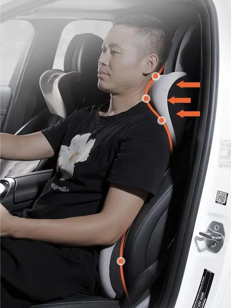 Ergonomic Memory Foam Neck Pillow – Universal Car Seat Head & Neck Support Cushion - Delicate Leather  