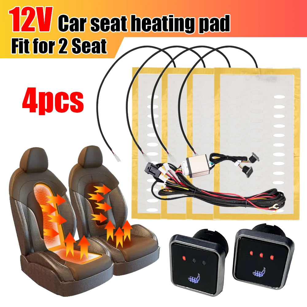 12V Car Seat Heater Kit – Alloy Wire Heating Pads with HI/LO Round Switch, Universal Fit for 1 Seat - Delicate Leather  