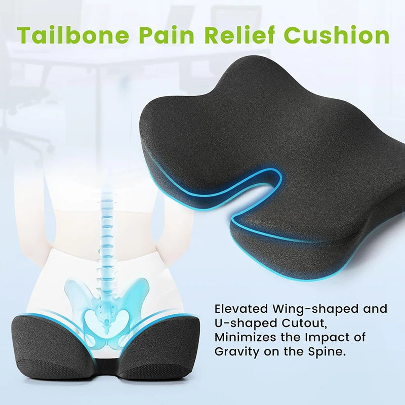 Memory Foam Seat Cushion – Portable Seat Pad for Car and Office Chair - Delicate Leather  