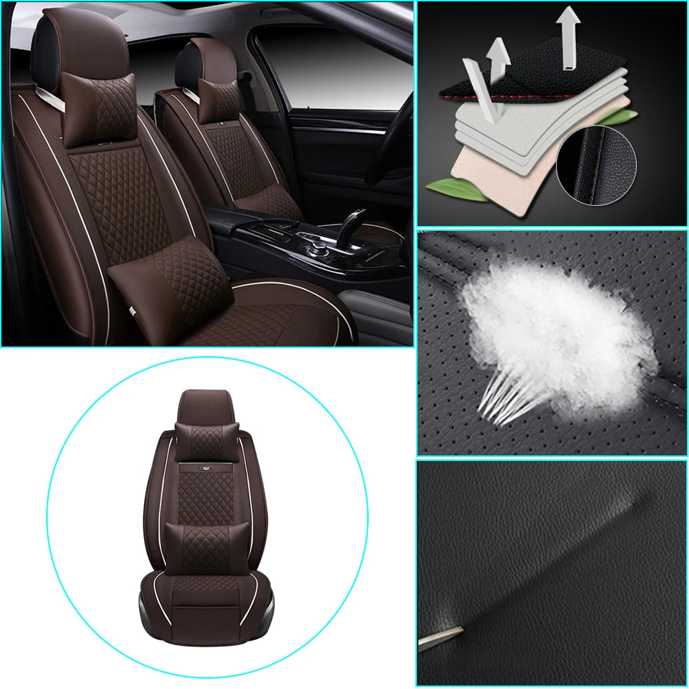 PU Leather Car Seat Covers for Front 2 Seats – Coffee, with Headrest and Lumbar Support for Hatchback & Pickup 13