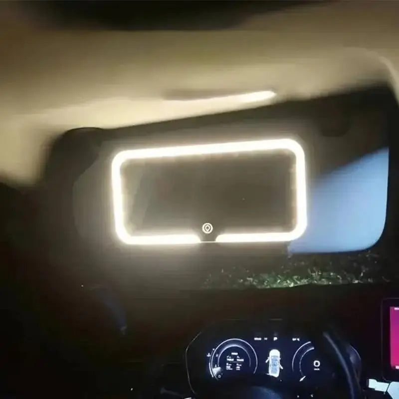 Rechargeable LED Car Vanity Mirror – Touch Sensor, Stepless Dimming, Sun Visor Mount - Delicate Leather  