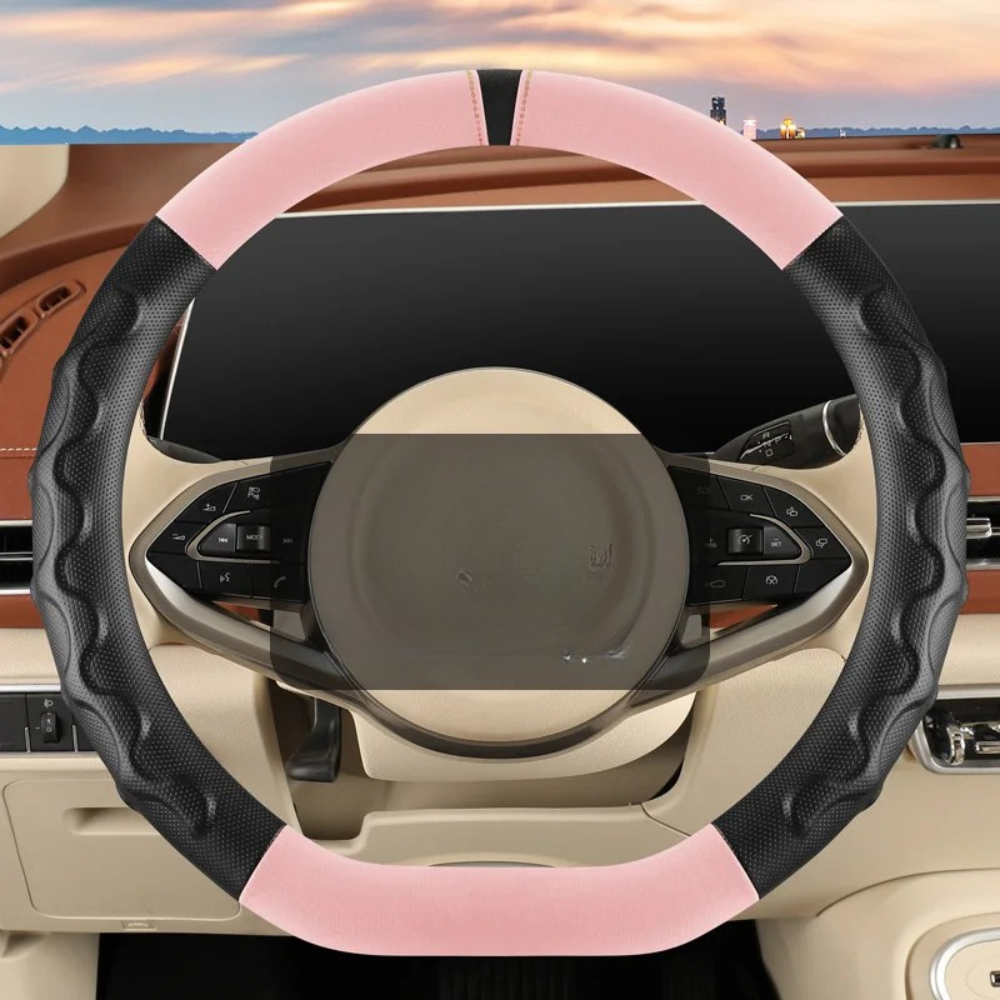 Universal 38cm Steering Wheel Cover – All-Season Non-Slip Faux Leather with 3D Corrugated Grip, Wear-Resistant Car Handle Cover - Delicate Leather  