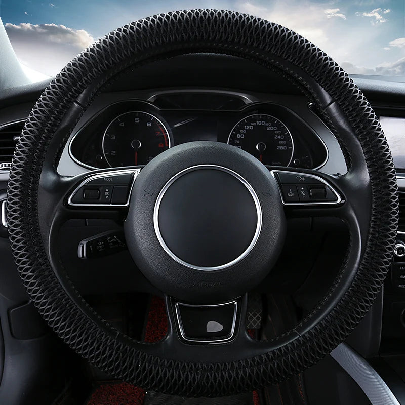 Ice Silk Steering Wheel Cover – Breathable Anti-Slip 38cm Universal Fit - Delicate Leather  