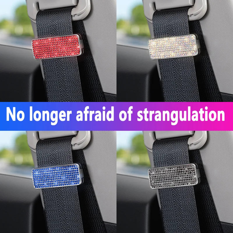 Rhinestone Car Seat Belt Limiter – Bling Adjustable Anti-Skid Safety Belt Clip Clamp for Women - Delicate Leather  