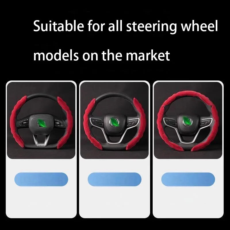 Segmented Wave Plush Steering Wheel Cover – Breathable Anti-Slip Grip, Warm & Comfortable, Universal Fit - Delicate Leather  