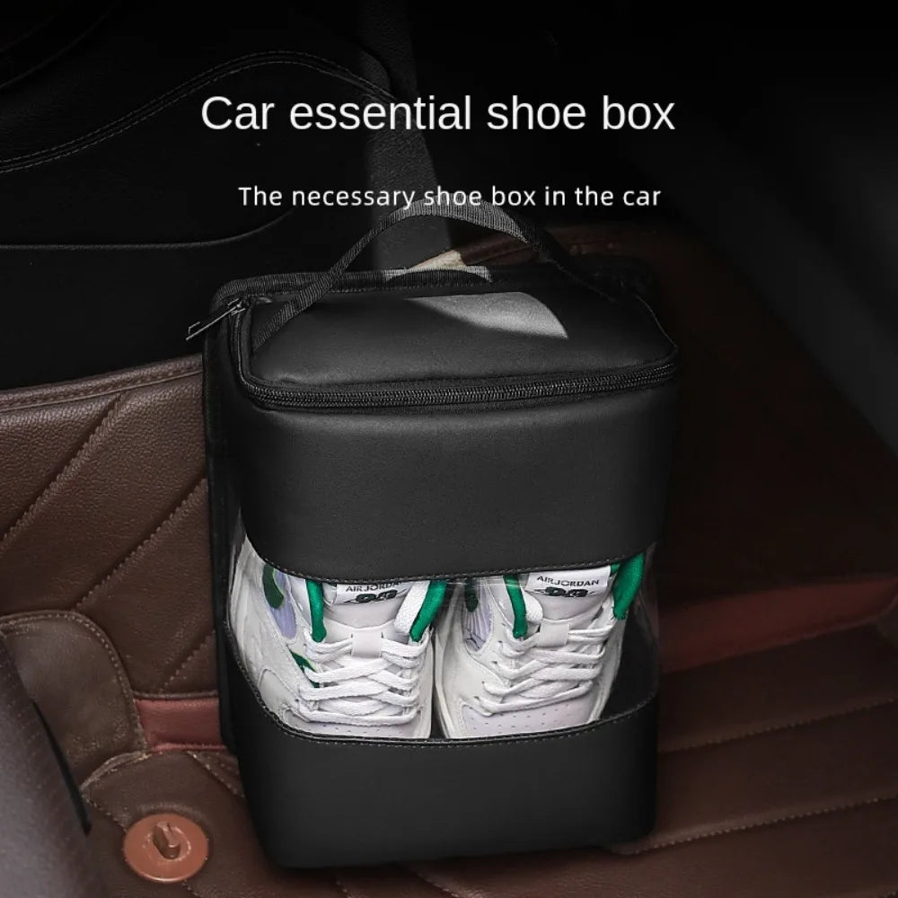 Portable Car Shoe Storage Box – Large Capacity Waterproof Oxford Cloth Shoe Organizer for Car Trunk or Home Use - Delicate Leather  