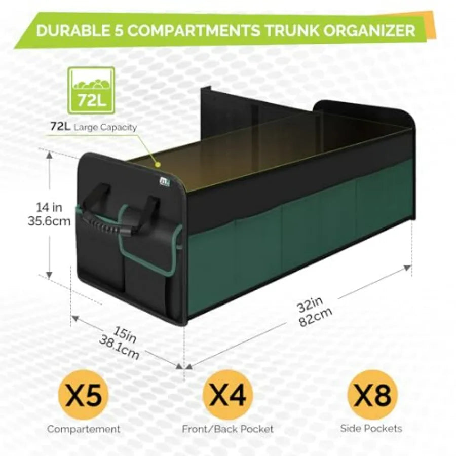 Large Car Trunk Organizer – 5-Compartment Collapsible Storage with Non-Slip Base - Delicate Leather  
