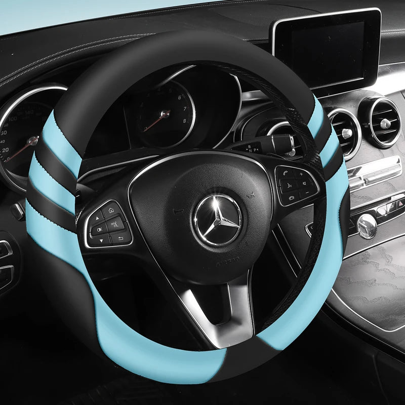 Universal Leather Car Steering Wheel Cover – Durable, Anti-Slip, Fits 14.5–15 Inch - Delicate Leather  