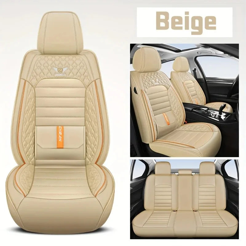 5-Seat Full Set Breathable Nappa Leather Car Seat Covers – Luxury Ergonomic Fit with Fixed Lumbar Support - Delicate Leather  