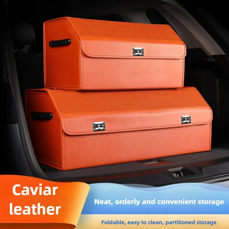 Foldable Car Trunk Storage Box – Large Capacity Leather Organizer for Auto Accessories, Waterproof and Easy to Store - Delicate Leather  