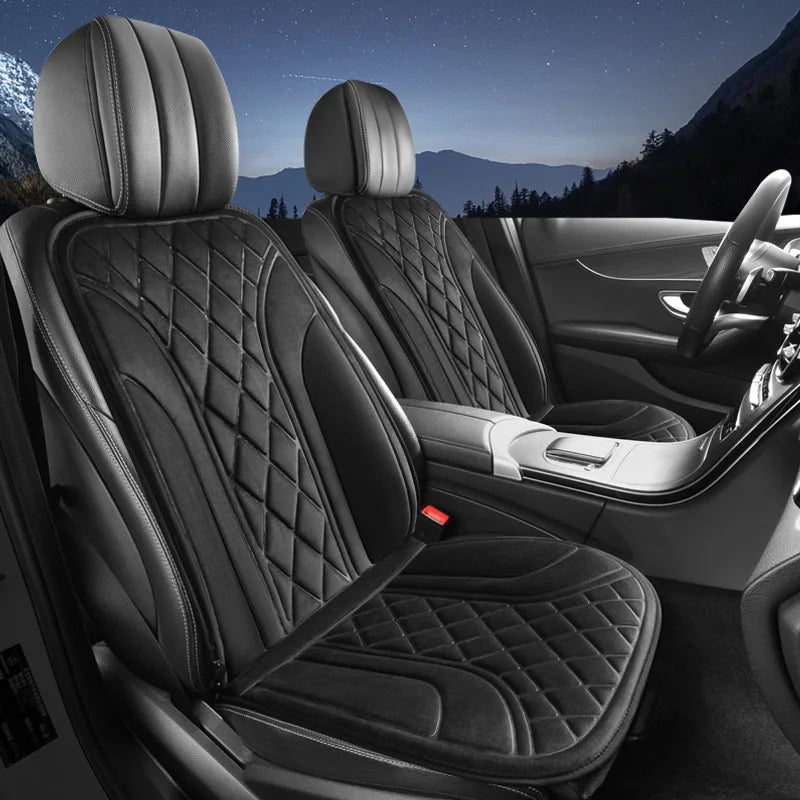 Universal Heated Car Seat Cushion – 12V/24V Plush Electric Heating Seat Cover for Winter Comfort - Delicate Leather  