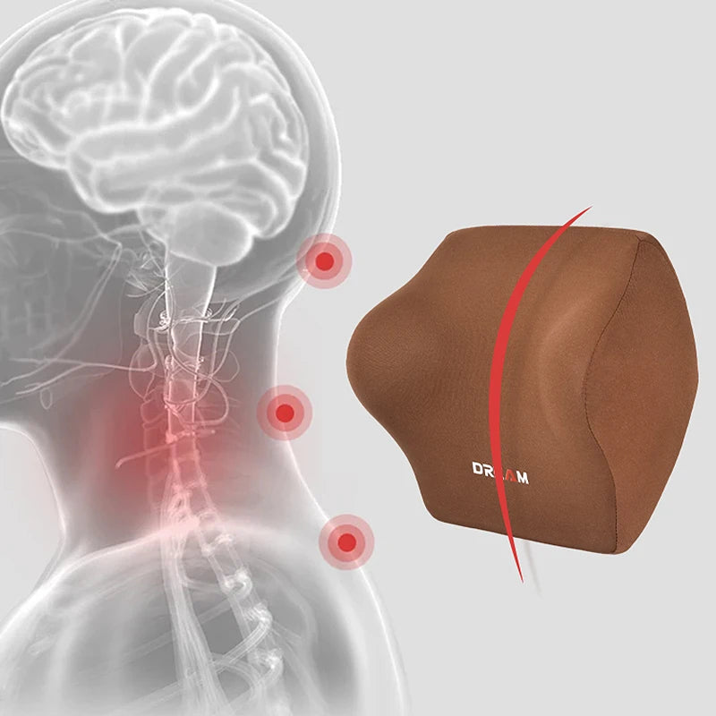 Memory Foam Car Neck Pillow with Lumbar Support – Breathable Headrest Cushion for All Seasons Driving Comfort - Delicate Leather  