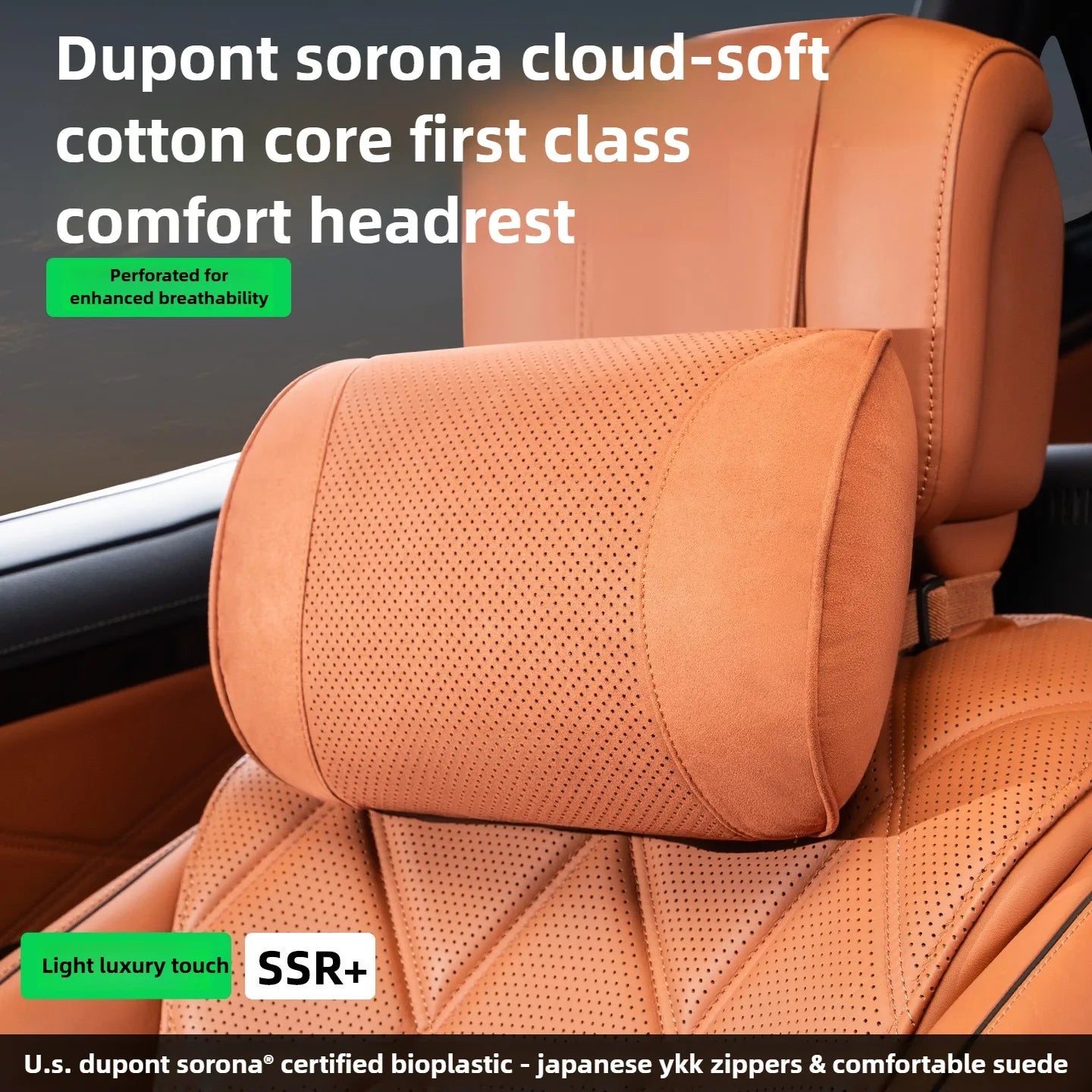 Suede Car Neck Pillow & Lumbar Cushion Set – Universal Fit Soft Headrest and Waist Support for Comfortable Driving - Delicate Leather  