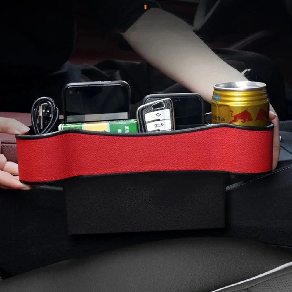 Car Seat Gap Storage Organizer – Seat Crevice Filler Pocket for Phone, Wallet & Small Items - Delicate Leather  