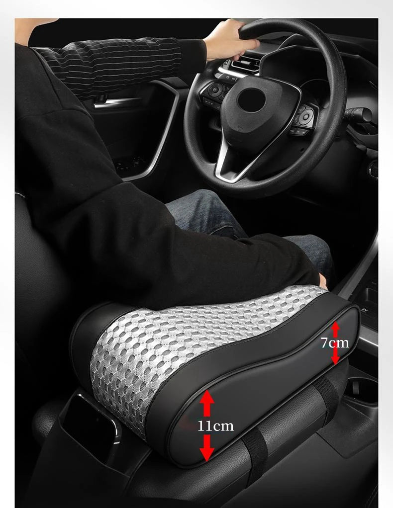Car Center Console Armrest Cushion – 7cm Height Pad with Storage Pocket - Delicate Leather  