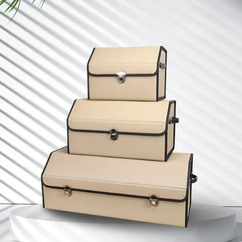 65L Car Organizer for Trunk Box - Storage & Cleaning Car Accessories - Visible Interior Vehicle Supplies - Delicate Leather  