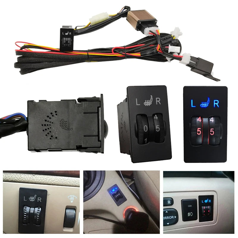 12V Car Seat Heater Kit for 2 Seats – Carbon Fiber Heating Pads with Dual 5-Level Dial Control - Delicate Leather  