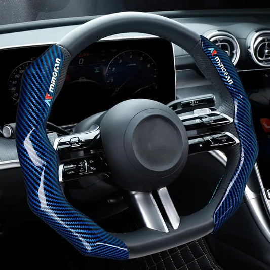 Carbon Fiber Steering Wheel Cover – Luxury Anti-Slip, Comfortable & Durable All-Season Grip Protector - Delicate Leather