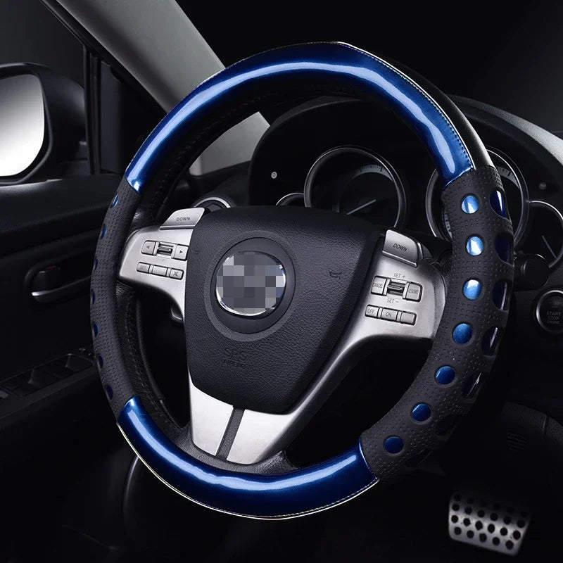 High-Quality PU Leather Steering Wheel Cover – 38CM Universal Fit, Dazzle Color Car Steering Wheel Protector, Anti-Slip Grip for All Seasons - Delicate Leather  