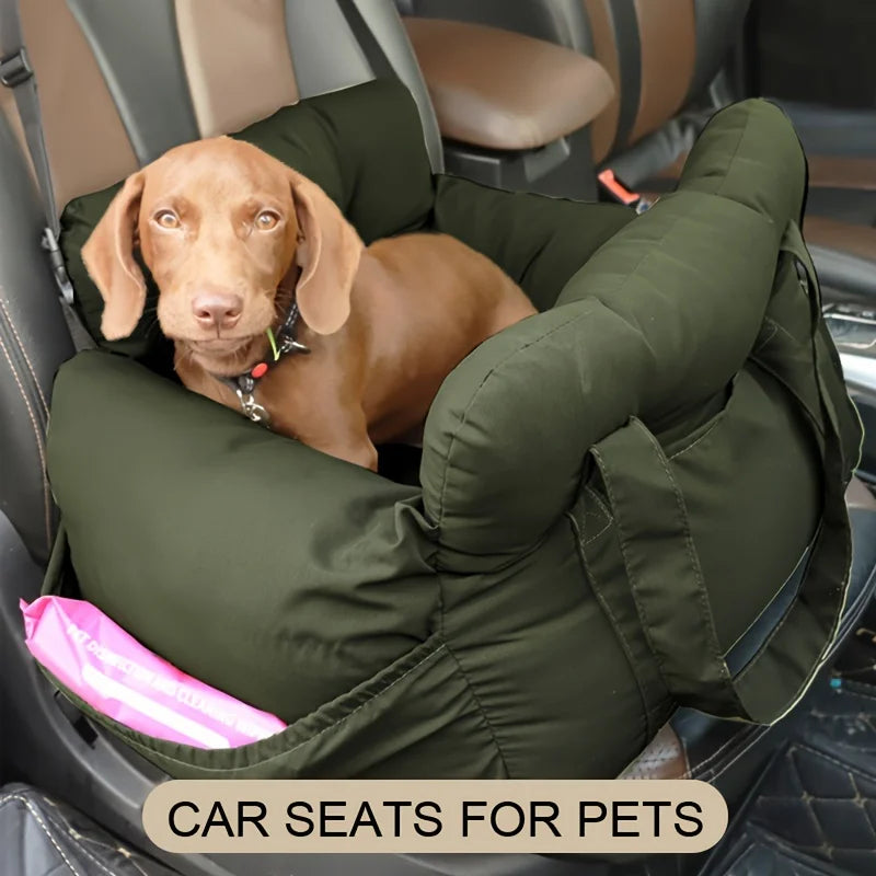 Dog Car Seat with Safety Belt – Non-Slip Pet Car Bed for Small Dogs, Washable Travel Carrier with Secure Straps - Delicate Leather  
