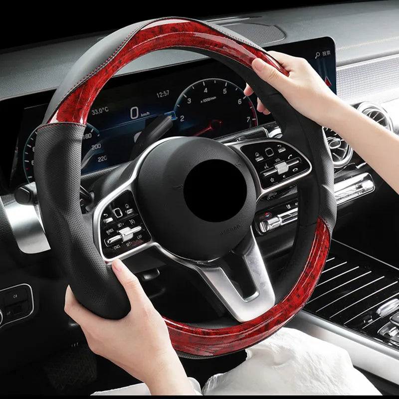 PU Leather Steering Wheel Cover – Universal Fit for 38 cm and 40cm Wheels - Delicate Leather  