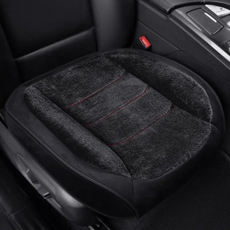Plush Car Seat Cushion – Soft Thickened Seat Pad with Non-Slip Base - Delicate Leather  
