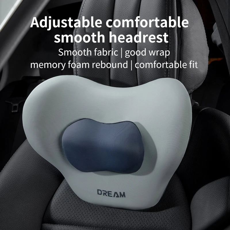 Memory Foam Car Neck & Lumbar Support Pillow – Adjustable Seat Headrest Cushion - Delicate Leather  