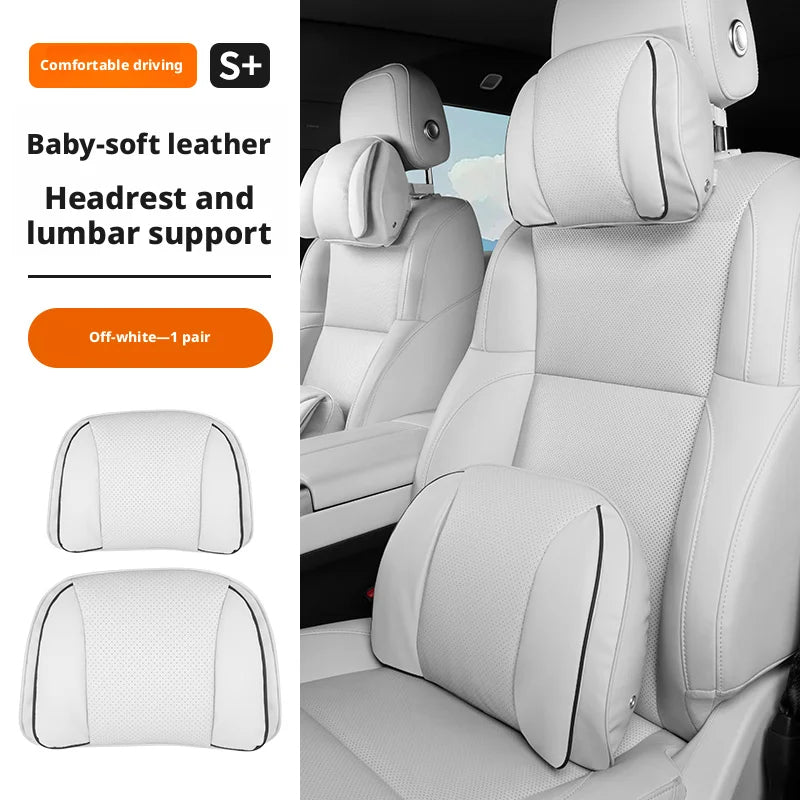 Car Headrest Neck Pillow – Memory Foam Seat Support Cushion Universal Interior Accessory - Delicate Leather  