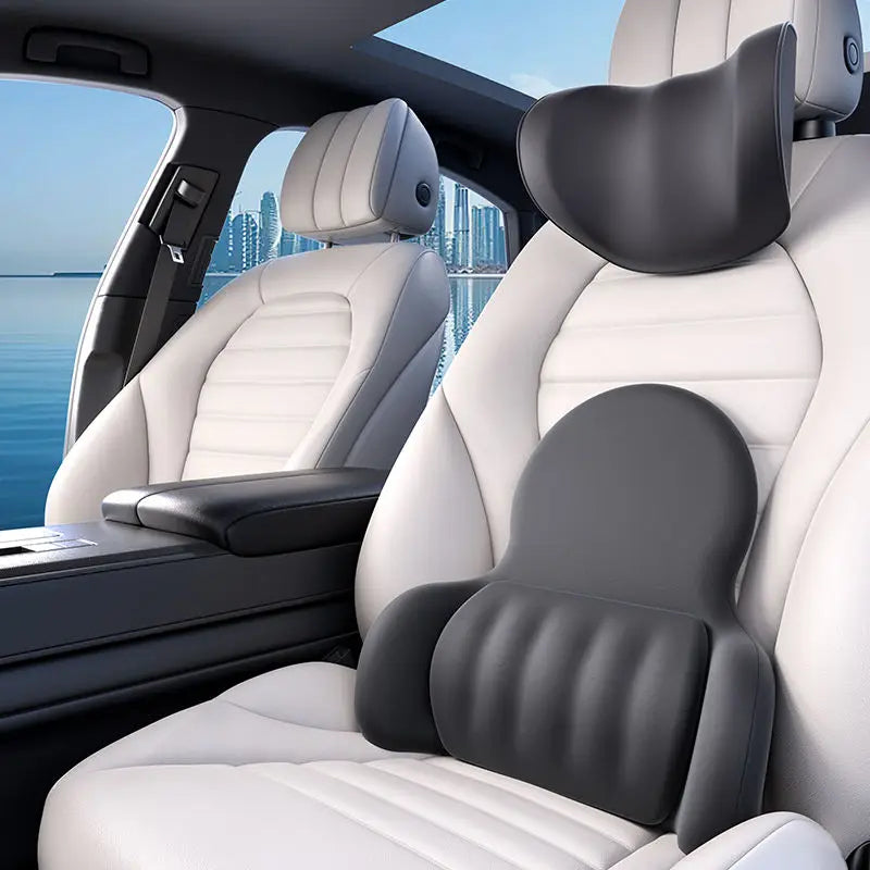 Memory Foam Lumbar Support Cushion – Ergonomic Backrest Pillow for Car & Chair - Delicate Leather  