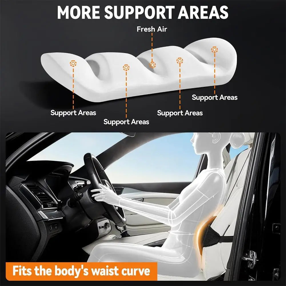 Memory Foam Car Lumbar Cushion – Ergonomic Seat Back Pillow for Vehicle Seats - Delicate Leather  